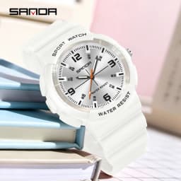 SANDA New 3284 Fashion Student Quartz Watch Simple Waterproof Silicone Strap Night Light Male and Female Student Quartz Watch ﻿