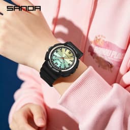 SANDA New 3284 Fashion Student Quartz Watch Simple Waterproof Silicone Strap Night Light Male and Female Student Quartz Watch ﻿