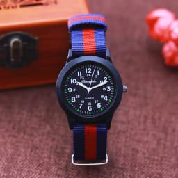 Fashion Women Man Canvas Color Stripes Strap Watches Children 24 Hours Quartz Luminous Pointer Students Cool Waterproof Watches