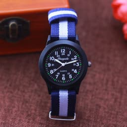 Fashion Women Man Canvas Color Stripes Strap Watches Children 24 Hours Quartz Luminous Pointer Students Cool Waterproof Watches