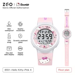 ZGO Sanrio Hello Kitty Kids Watch for Girls Cute Electronic Digital Wristwatch Waterproof and Luminous Watch Birthday Gift 8551