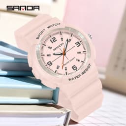 SANDA New 3284 Fashion Student Quartz Watch Simple Waterproof Silicone Strap Night Light Male and Female Student Quartz Watch 