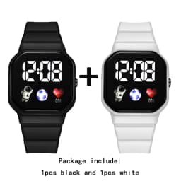 2Pcs/set Kids Watch Students Sports LED Digital Watches Spaceman Silicone Strap Electronic Wristwatch for Children Boys Girls