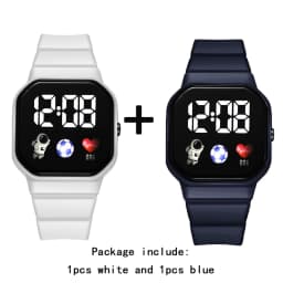 2Pcs/set Kids Watch Students Sports LED Digital Watches Spaceman Silicone Strap Electronic Wristwatch for Children Boys Girls