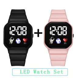 2Pcs/set Kids Watch Students Sports LED Digital Watches Spaceman Silicone Strap Electronic Wristwatch for Children Boys Girls