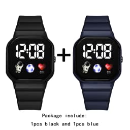 2Pcs/set Kids Watch Students Sports LED Digital Watches Spaceman Silicone Strap Electronic Wristwatch for Children Boys Girls