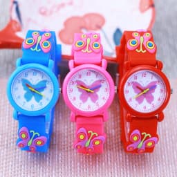 2026 Children Fashion Beauty Pink Watches Girls Students Little Kids Butterfly Silicone Strap Water Resistant Watches 5 Colors