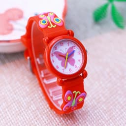 2026 Children Fashion Beauty Pink Watches Girls Students Little Kids Butterfly Silicone Strap Water Resistant Watches 5 Colors