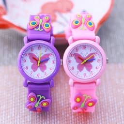 2026 Children Fashion Beauty Pink Watches Girls Students Little Kids Butterfly Silicone Strap Water Resistant Watches 5 Colors
