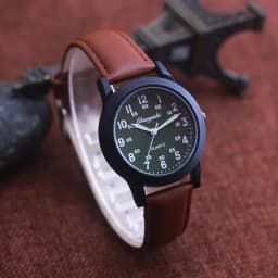 Chaoyada Fashion Men Boys Leather Strap 24 Hours Quartz Wristwatch Students Kids Learning Time High Quality Electric Watches