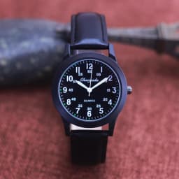 Chaoyada Fashion Men Boys Leather Strap 24 Hours Quartz Wristwatch Students Kids Learning Time High Quality Electric Watches