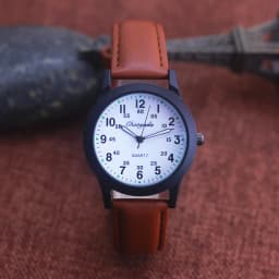 Chaoyada Fashion Men Boys Leather Strap 24 Hours Quartz Wristwatch Students Kids Learning Time High Quality Electric Watches