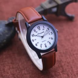 Chaoyada Fashion Men Boys Leather Strap 24 Hours Quartz Wristwatch Students Kids Learning Time High Quality Electric Watches