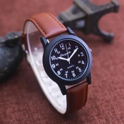 Chaoyada Fashion Men Boys Leather Strap 24 Hours Quartz Wristwatch Students Kids Learning Time High Quality Electric Watches