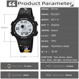 Skmei Kids Digital Watches Fashion TPU Strap Colorful Light LED Waterproof Children Boy Girl Sports Wristwatch with Alarm Clock