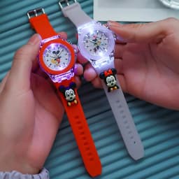 Disney Girls Kids Watches Children Watch Mickey Minnie Iron Man Luminous Student Colorful LED Light Women Lady Clock Gifts