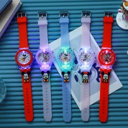 Disney Girls Kids Watches Children Watch Mickey Minnie Iron Man Luminous Student Colorful LED Light Women Lady Clock Gifts