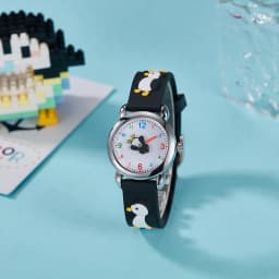 Cute Kids Silicone Watch with 3D Penguin Design Rotate Animal Second Hand Extra Battery Safe for Ages 3+Children Boys Girls Gift