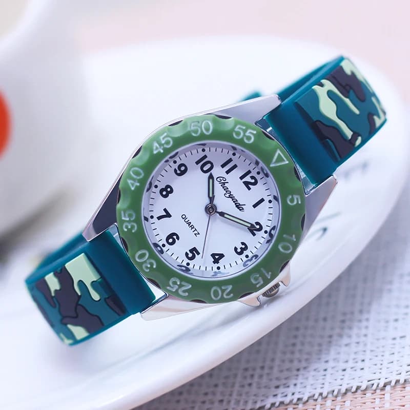 Chaoyada Children Boys Girls Students Cool Silicone Military Camouflage Strap Quartz Watches Kids Birthday Holiday Gifts Watches