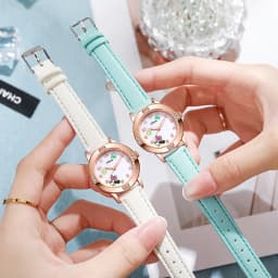 Disney Children's Watches Kids Boys Girls Cute Cartoon Minnie Imitation Diamond Wristwatch Belt Student Quartz Watch Gift