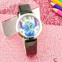 Disney Stitch Children's Watches Cartoon PU Strap Analog Watch Kids Quartz Watches Boys Kids Gifts for Primary School Students
