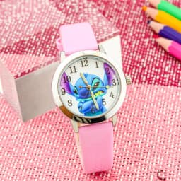 Disney Stitch Children's Watches Cartoon PU Strap Analog Watch Kids Quartz Watches Boys Kids Gifts for Primary School Students