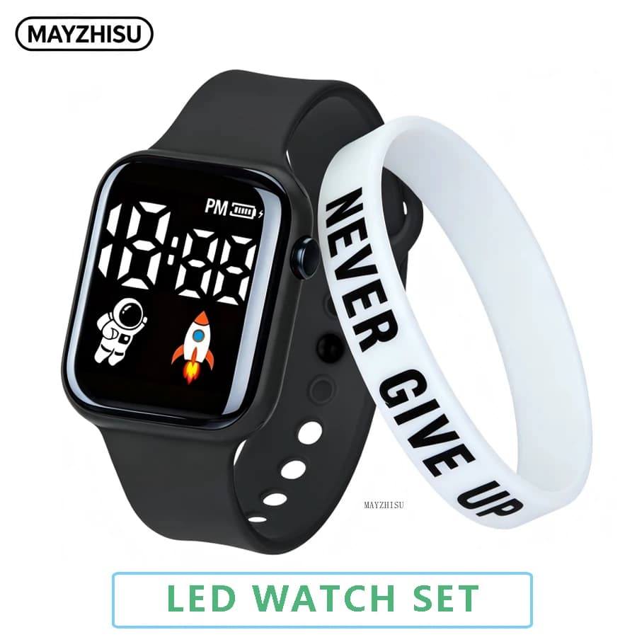 Fashion Student Watch Early-education Sports Electronic Wristwatch Silicone Strap LED Digital Watches for Kids Boys Girls Gifts