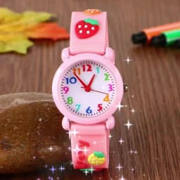 Children Cute 3D Strawberry Silicone Kids Watches for Boys Girls 3+ Soft Durable Band Safety Certified Perfect Gift Waterproof