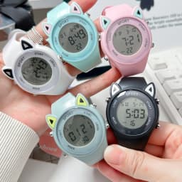 Cat-Ear Kids Watch with Bracelet Waterproof Digital Watch LED Sports Electronic Wristwatch for Girls Boys Students Children Gift