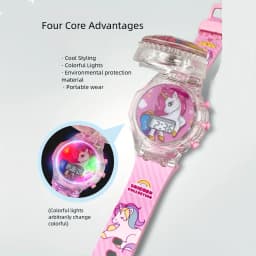 Fashion Flip Rotating Luminous Music Electronic Watch, Fashion Cartoon Cute Unicorn Watch, School Supplies Party Gift