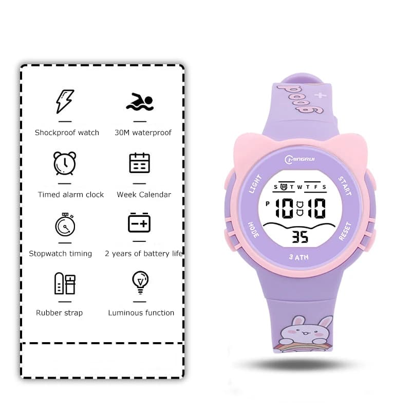 UTHAI Children Watch Girls Cute Cartoon Electronic Watches Waterproof Alarm Clock Multi Functional Boys Student Wristwatch Gift