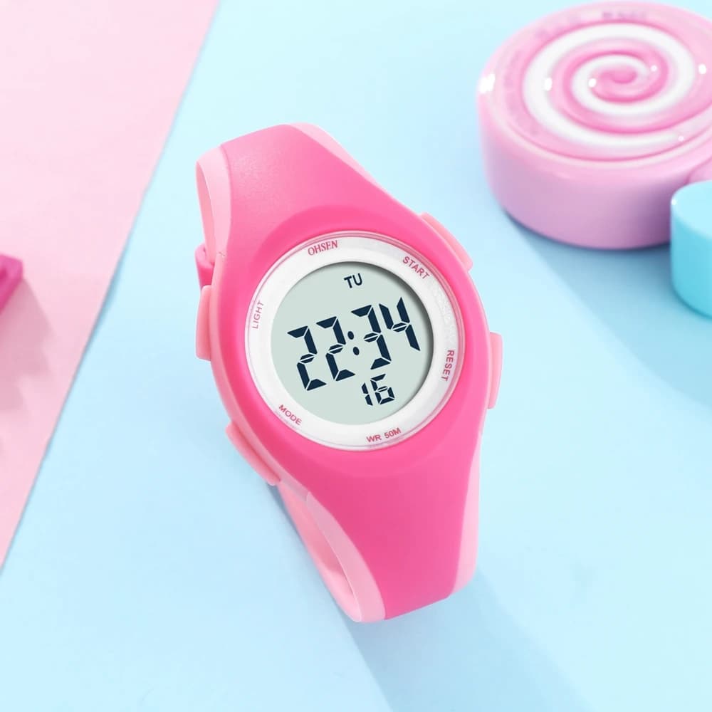 OHSEN Girl Boys Digital Watch Pink 7 Colors Led Silicone Kids Watches Waterproof Outdoor Sport Children Electronic Wristwatch
