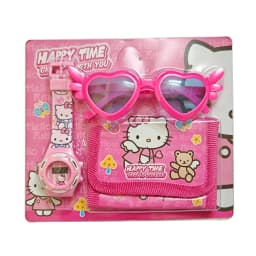 Cartoon 3pcs Hello Kitty Children Watches Wallet Glasses Set Silicone Strap Cute Kuromi Girls Watch Gift Set For Kids Student