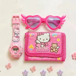 Cartoon 3pcs Hello Kitty Children Watches Wallet Glasses Set Silicone Strap Cute Kuromi Girls Watch Gift Set For Kids Student