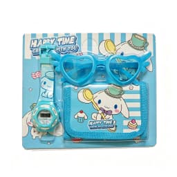 Cartoon 3pcs Hello Kitty Children Watches Wallet Glasses Set Silicone Strap Cute Kuromi Girls Watch Gift Set For Kids Student
