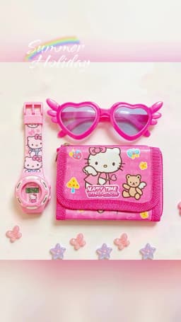 Cartoon 3pcs Hello Kitty Children Watches Wallet Glasses Set Silicone Strap Cute Kuromi Girls Watch Gift Set For Kids Student
