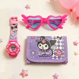 Cartoon 3pcs Hello Kitty Children Watches Wallet Glasses Set Silicone Strap Cute Kuromi Girls Watch Gift Set For Kids Student