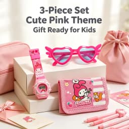 Cartoon 3pcs Hello Kitty Children Watches Wallet Glasses Set Silicone Strap Cute Kuromi Girls Watch Gift Set For Kids Student