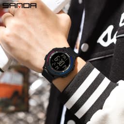 SANDA 6158 Men LED Digital Military Watch Man Sports Watches Outdoor 5Bar Waterproof Wristwatches Male Clock Relogio Masculino
