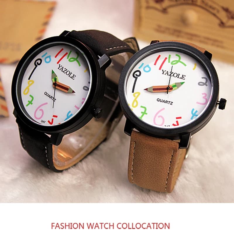 YAZOLE Creactive Pencil Pointer Quartz Watch for Kids Boys Girls Leather Belt Fashion Sport Children's Watch Montre Enfant