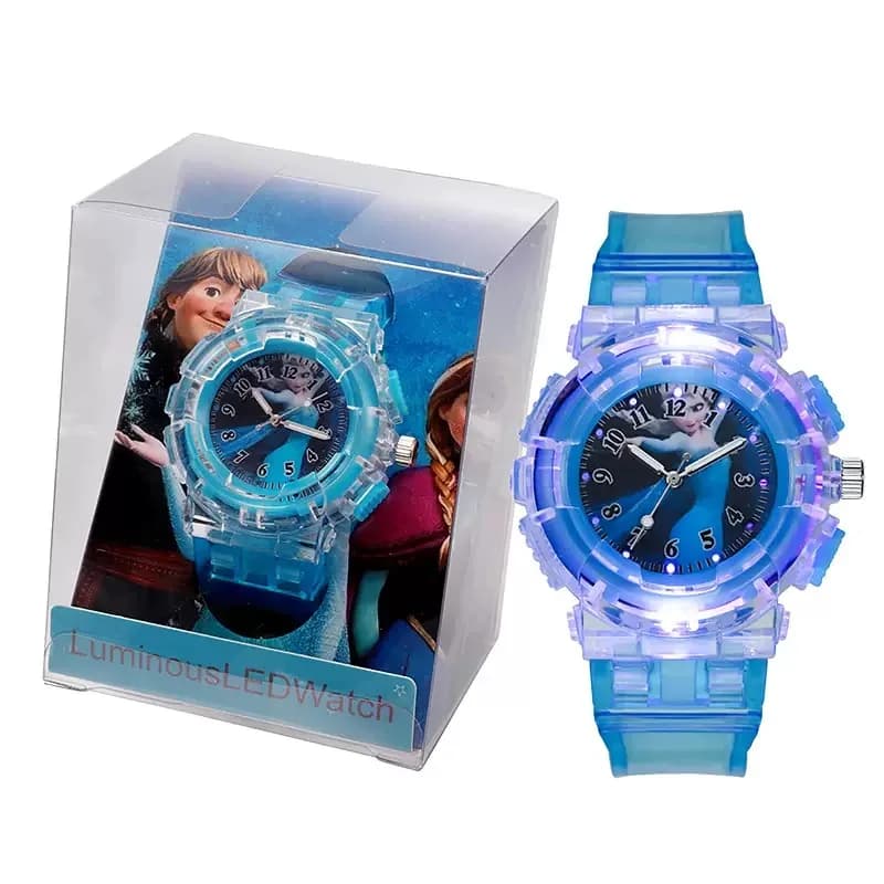 Frozen Cartoon Children Watches Toy Princess Pattern Led Glowing Flash Fashion Kids Quartz Wristwatch Christmas Gifts