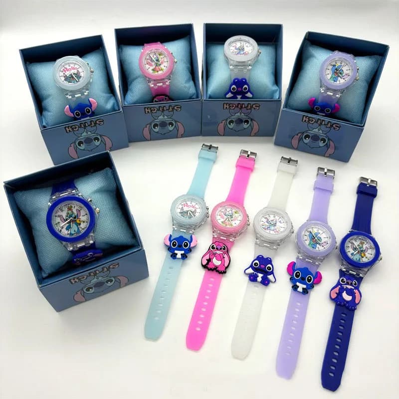 New Stitch Children Watches Silicone Strap Quartz Kids Watch Flash Light Children Watch Birthday Gift Childrens Watch Casual ﻿