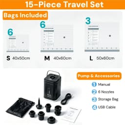 Vacuum Storage Bags for Travel and Home with Electric Pump, 3 Sizes Compression Space Saver Packing Bags for Luggage Suitcase
