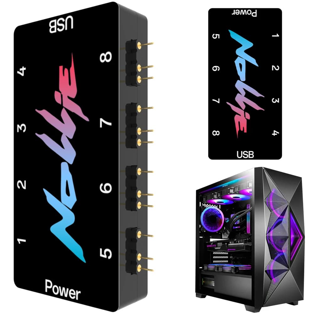 Nollie SignalRGB OpenRGB Universal 5V 3PIN ARGB Asynchronous Controller for Extended Motherboard Interface 8/16 Way ARGB Fan Hub