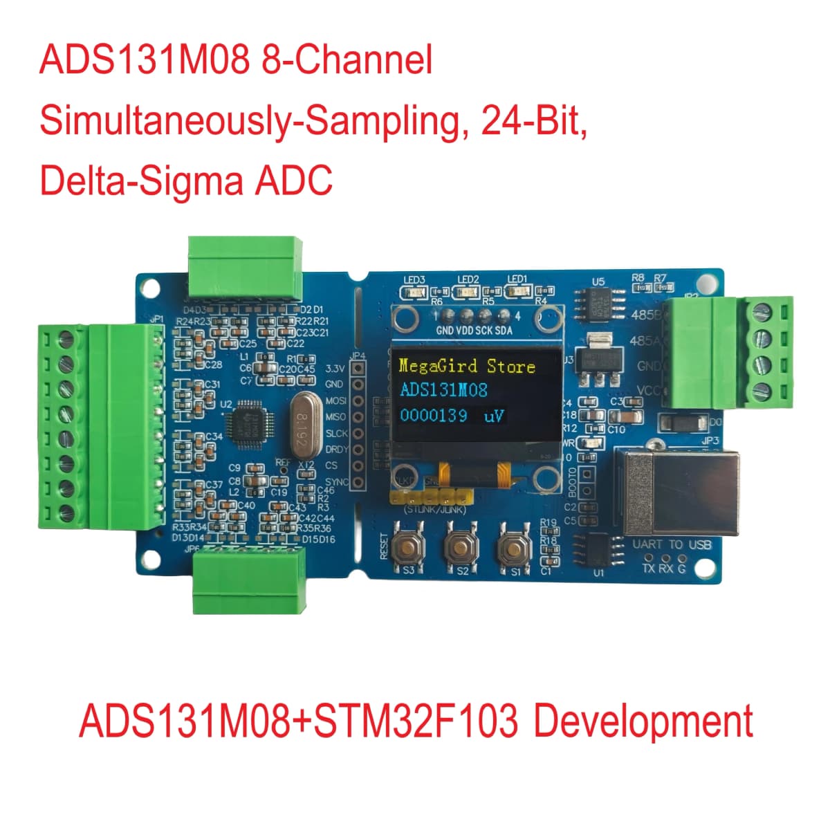 ADS131M08 Module - 24-bit High-Precision ADC with 8-Channel Differential Input View Data via USB And OLED