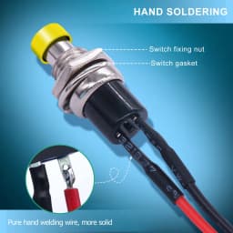 10Pcs 12V 250V Momentary Push Button Switch 2 Pins SPST 7mm Red and Black Normal Open 1A Mini Round Button Switch with Pre-solde