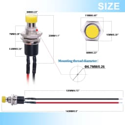 10Pcs 12V 250V Momentary Push Button Switch 2 Pins SPST 7mm Red and Black Normal Open 1A Mini Round Button Switch with Pre-solde