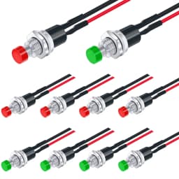10Pcs 12V 250V Momentary Push Button Switch 2 Pins SPST 7mm Red and Black Normal Open 1A Mini Round Button Switch with Pre-solde