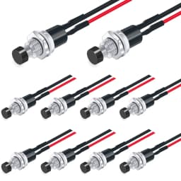 10Pcs 12V 250V Momentary Push Button Switch 2 Pins SPST 7mm Red and Black Normal Open 1A Mini Round Button Switch with Pre-solde