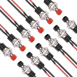 10Pcs 12V 250V Momentary Push Button Switch 2 Pins SPST 7mm Red and Black Normal Open 1A Mini Round Button Switch with Pre-solde